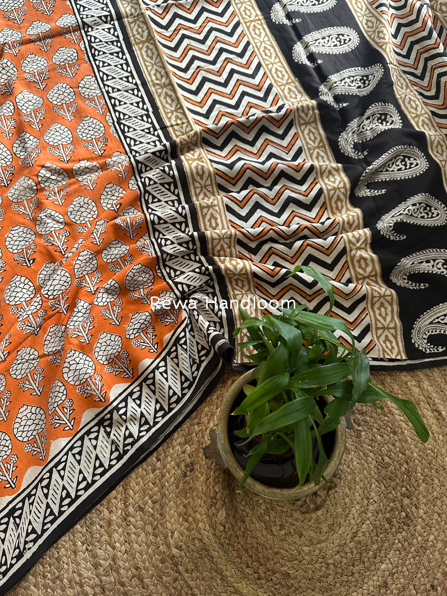 Cotton Hand Block Printed Sarees by Rewa