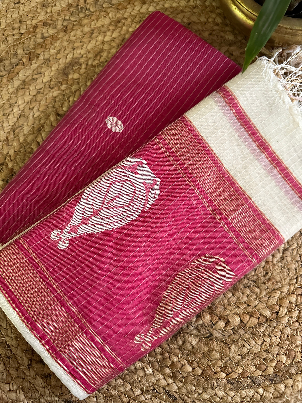 Maheshwari Hot Pink - White Motifs Top Dupatta Sets