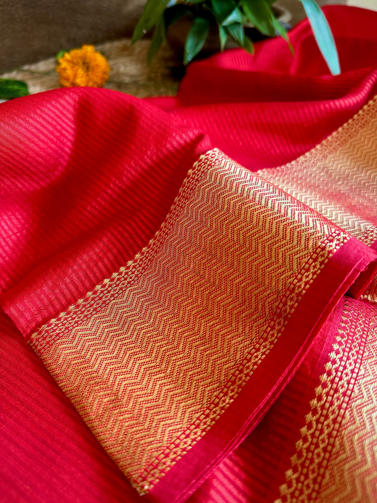 Maheshwari 75 Silk Kumkum Red Saree