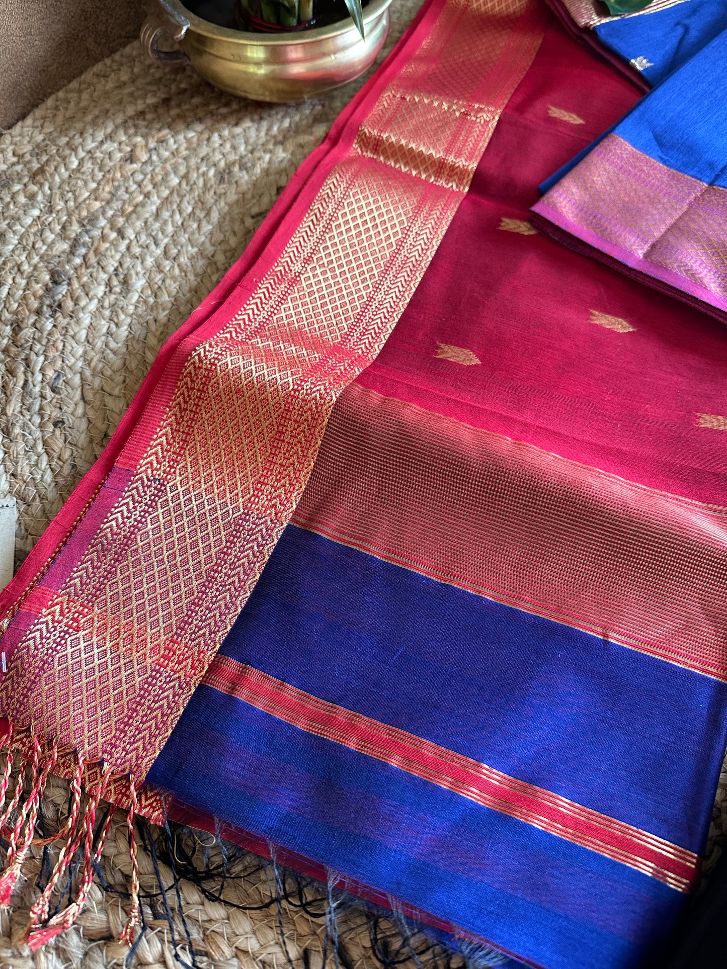 Teal Blue Motifs ~ Maheshwari Saree