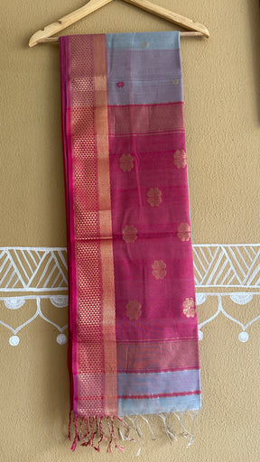 Grey Pink Flower Motifs ~ Maheshwari Saree