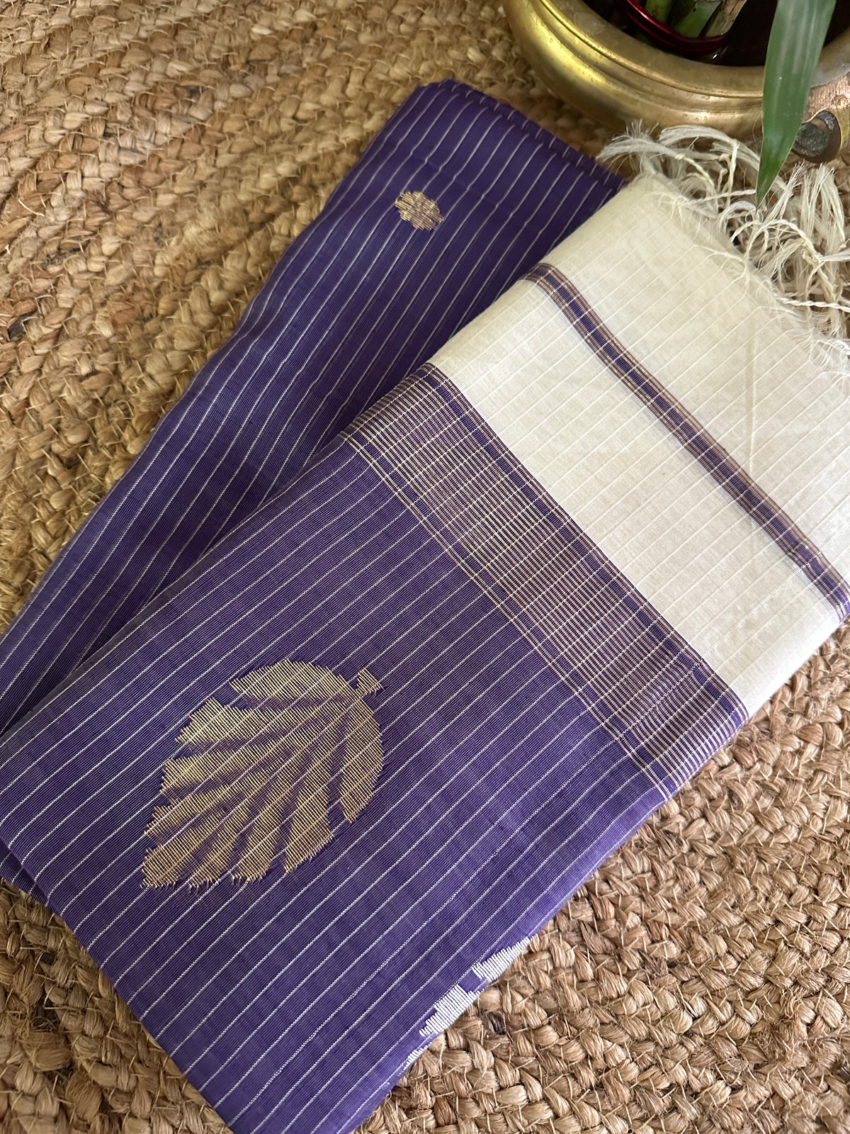 Maheshwari Purple Blue - White Katan Motifs Top Dupatta Sets