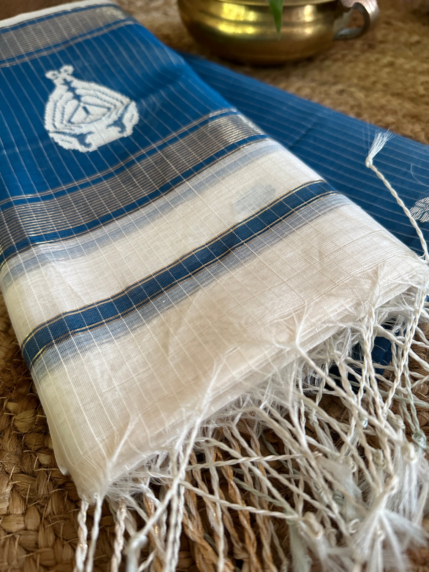 Maheshwari German Blue - White Motifs Top Dupatta Sets