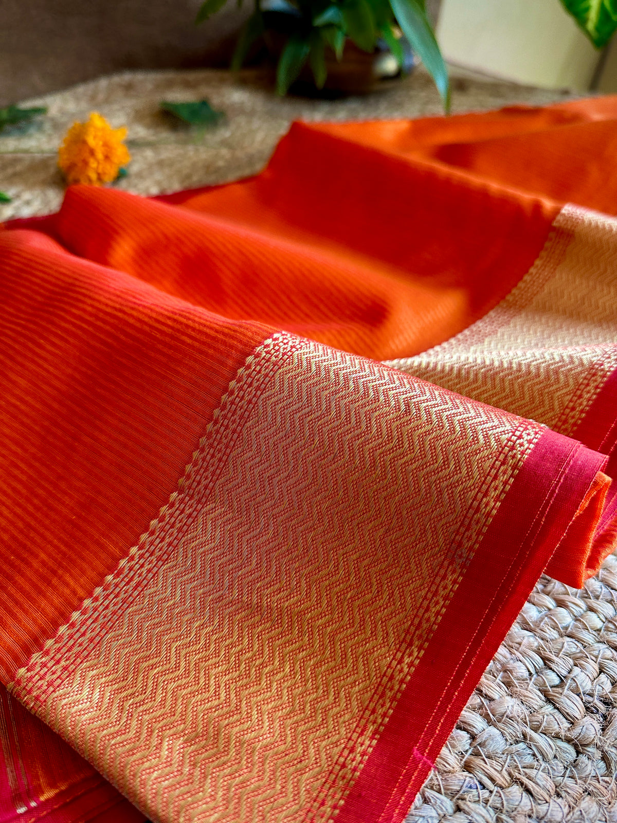 Maheshwari 75 Silk Orange Saree
