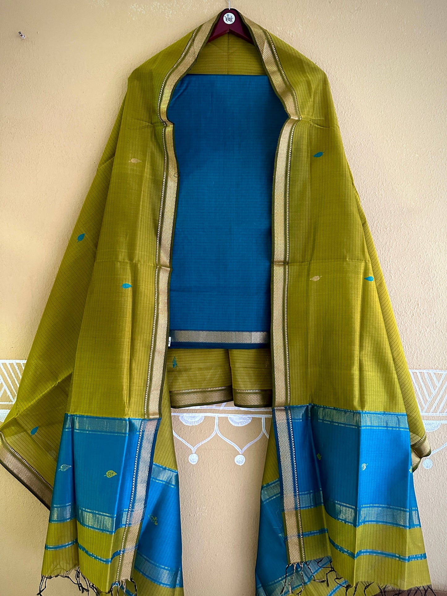 Maheshwari Mehandi - Rama Green Motifs Top Dupatta Sets