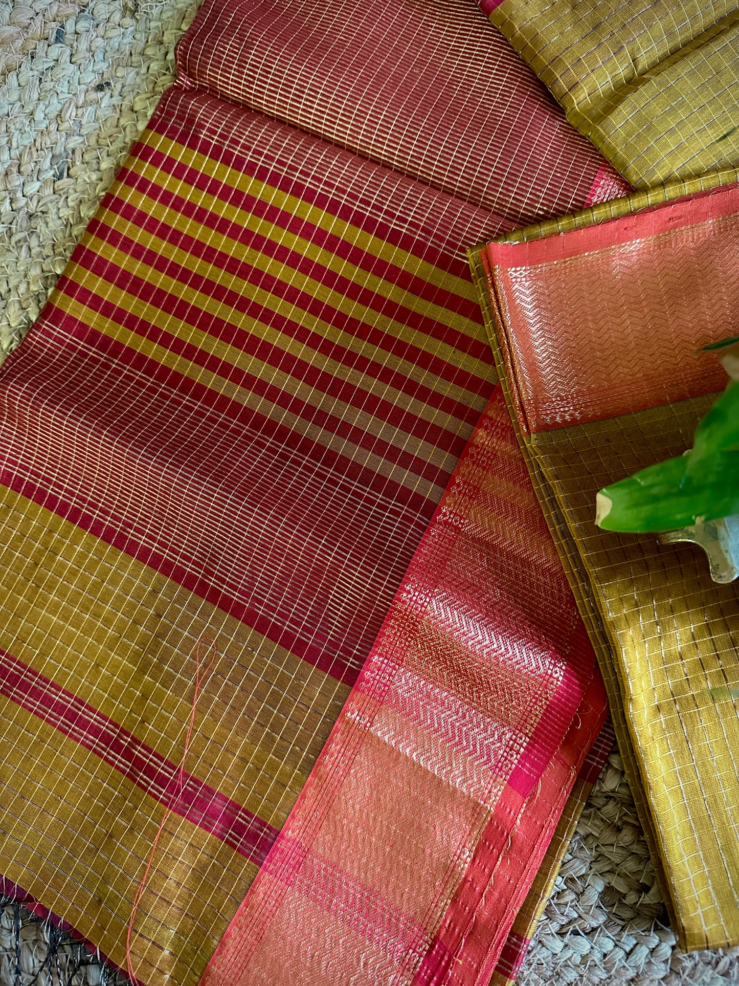 Maheshwari Mustard Yellow Zari Checkered Sarees