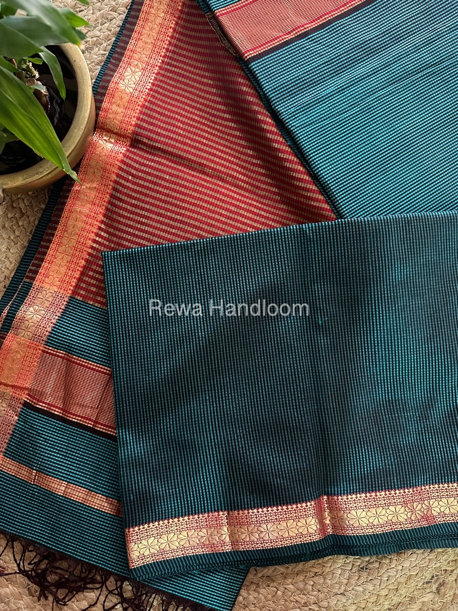 Maheshwari Rama Green Garbha Reshami Silk Saree GS162