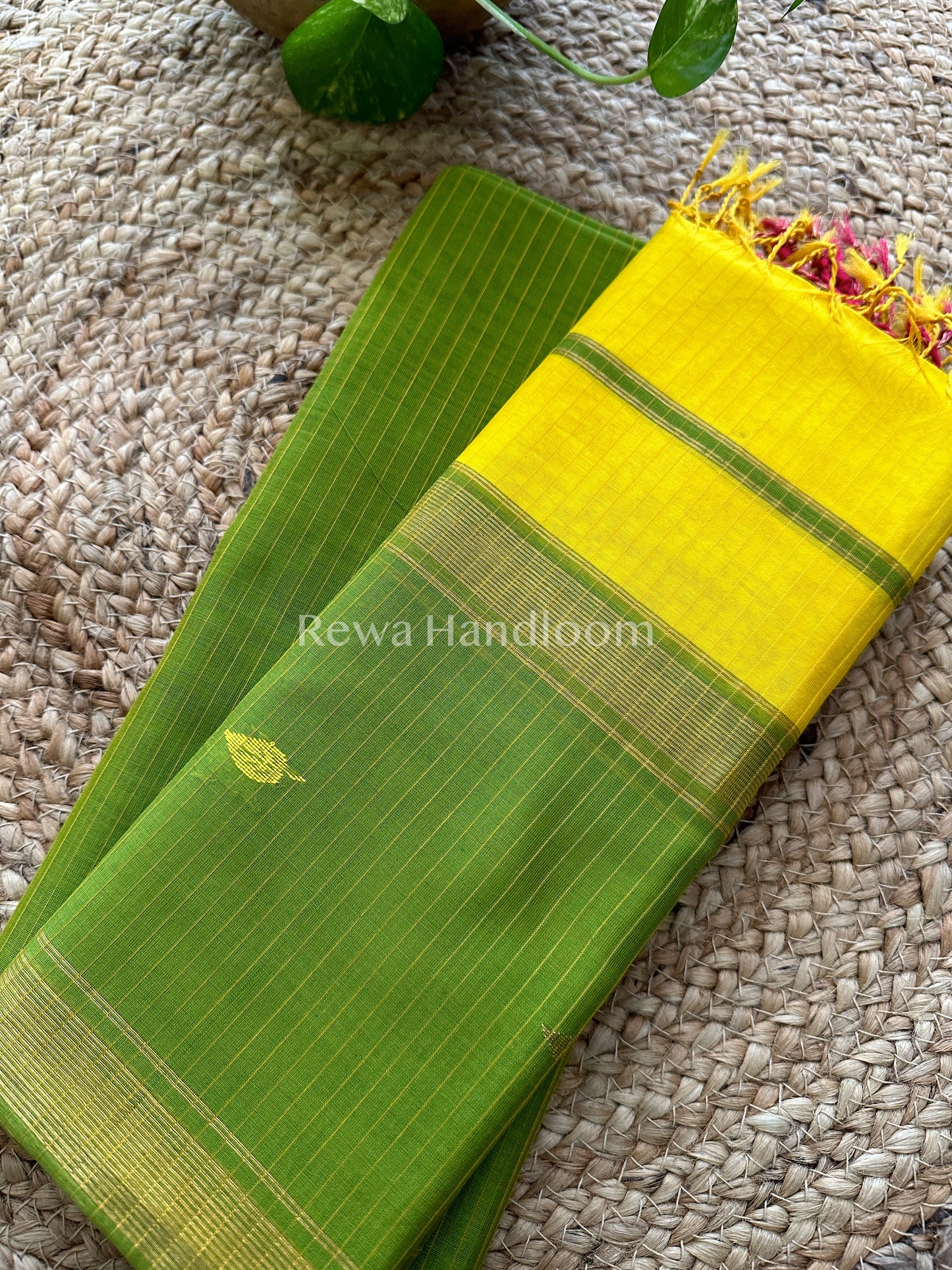 Maheshwari Green-Yellow Motifs Top-Dupatta Set-PST050