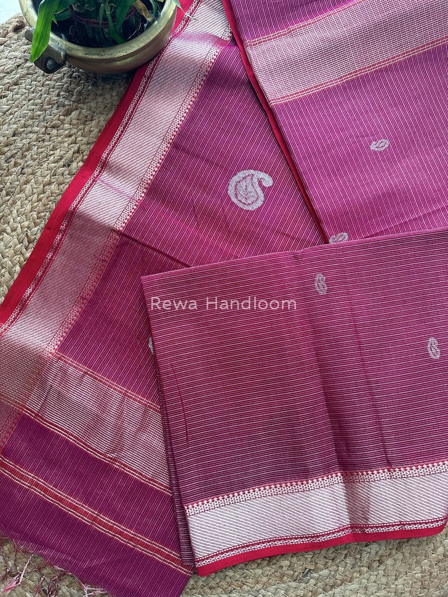 Maheshwari Magenta Silver Buta Butti Saree SKB04
