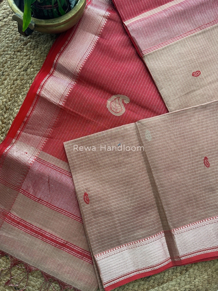 Maheshwari Beige Silver Buta Butti Saree SKB03