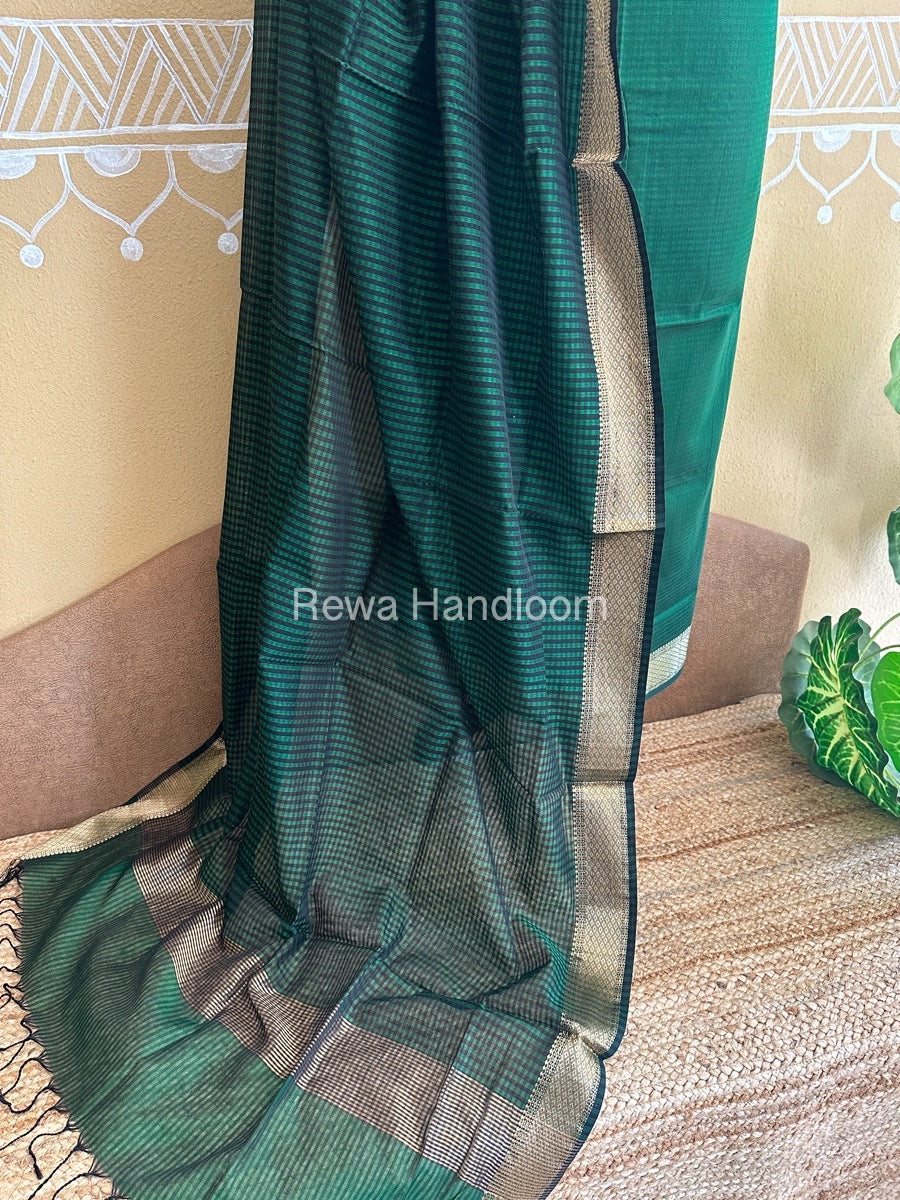 Maheshwari Mehendi Green Checks Dress Material CPT16