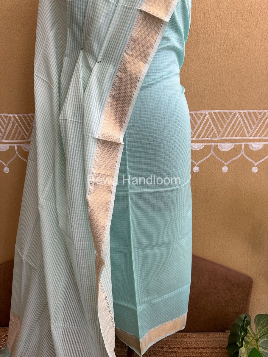 Maheshwari Light Green Checks Dress Material CPT22
