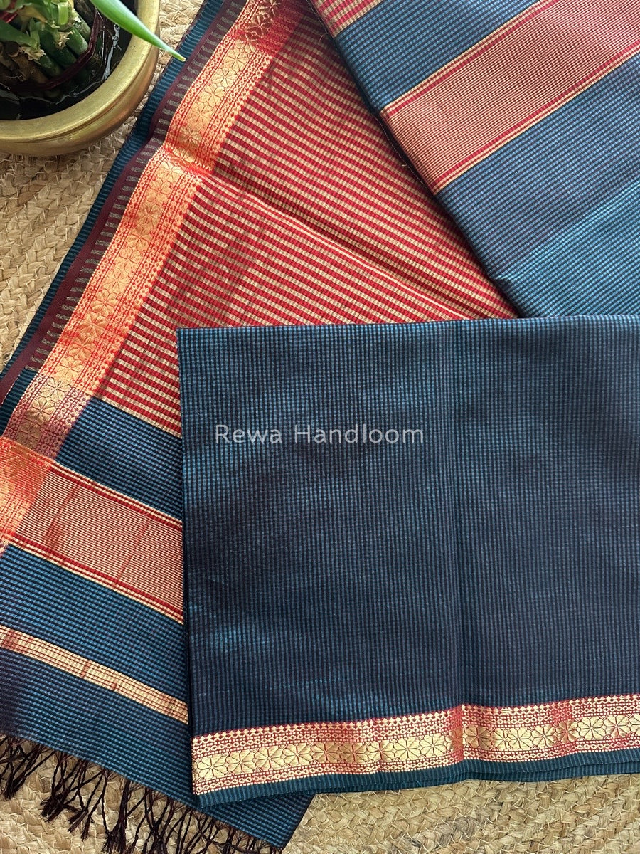 Maheshwari Rama Green Garbha Reshami Silk Saree GS167