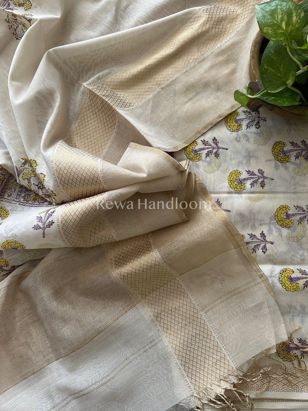 Maheshwari Handblock Print Top-Dupatta