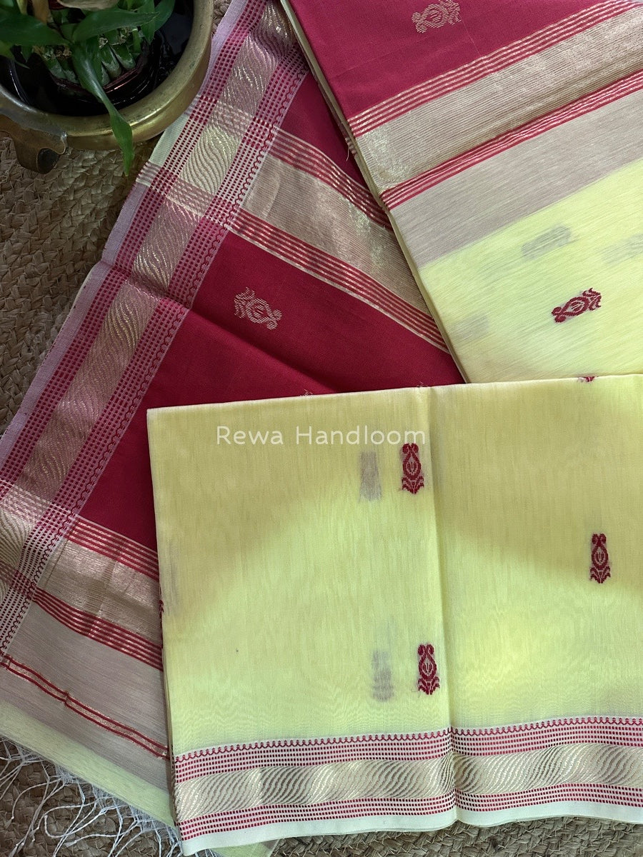 Maheshwari LIght Yellow Zari Butti Saree RB07