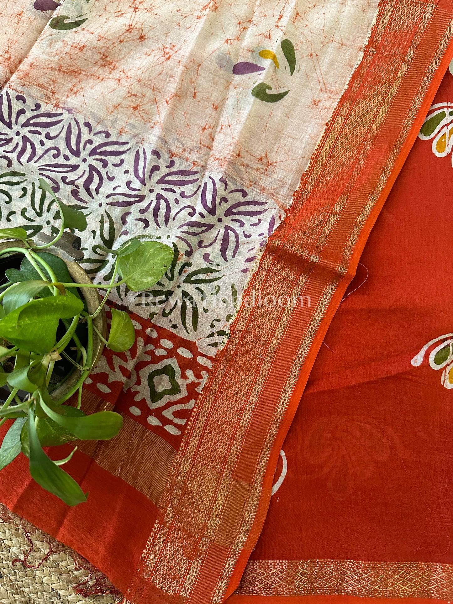 Maheshwari Orange Batik Printed Dress Material BTP122