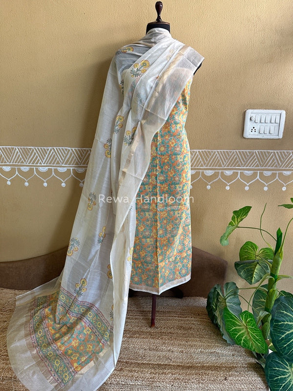 Maheshwari Handblock Print Top-Dupatta