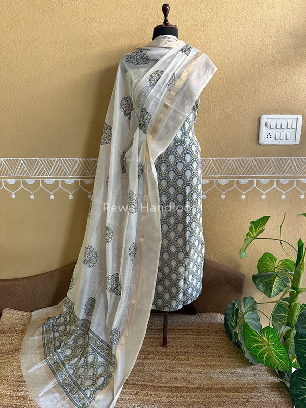Maheshwari Handblock Print Top-Dupatta
