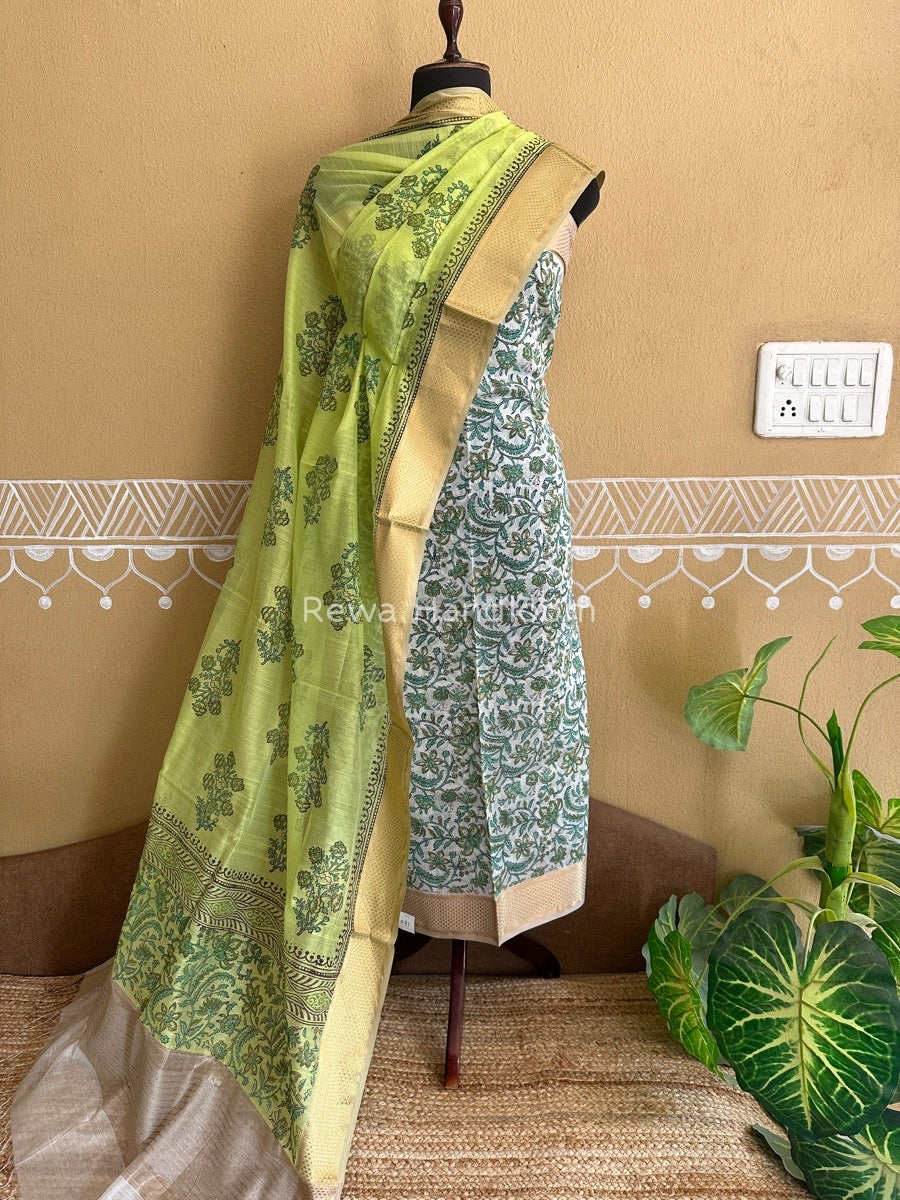 Maheshwari Handblock Print Top-Dupatta