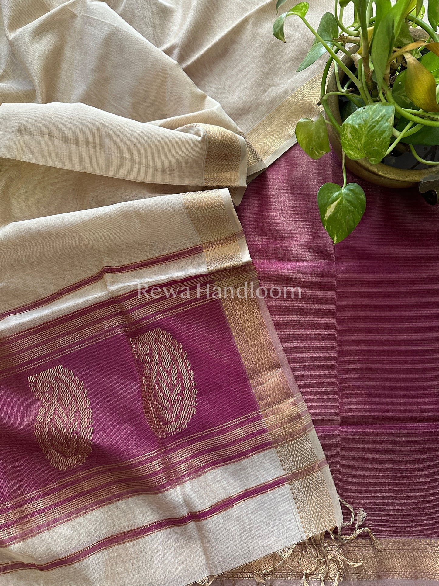 Maheshwari Purple-Off White Tissue Buta Dress Material-TPT21