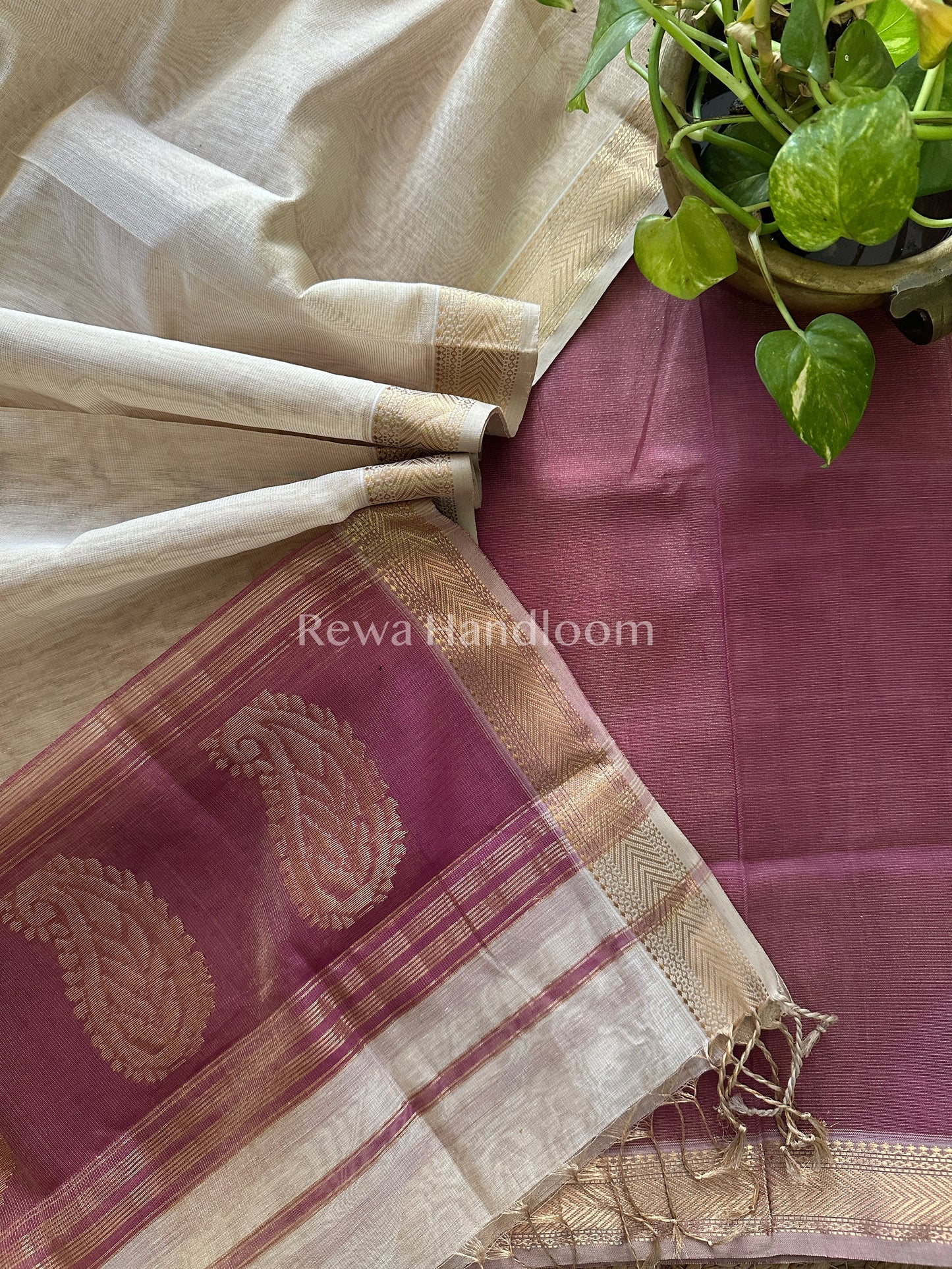 Maheshwari Purple-Off White Tissue Buta Dress Material-TPT22