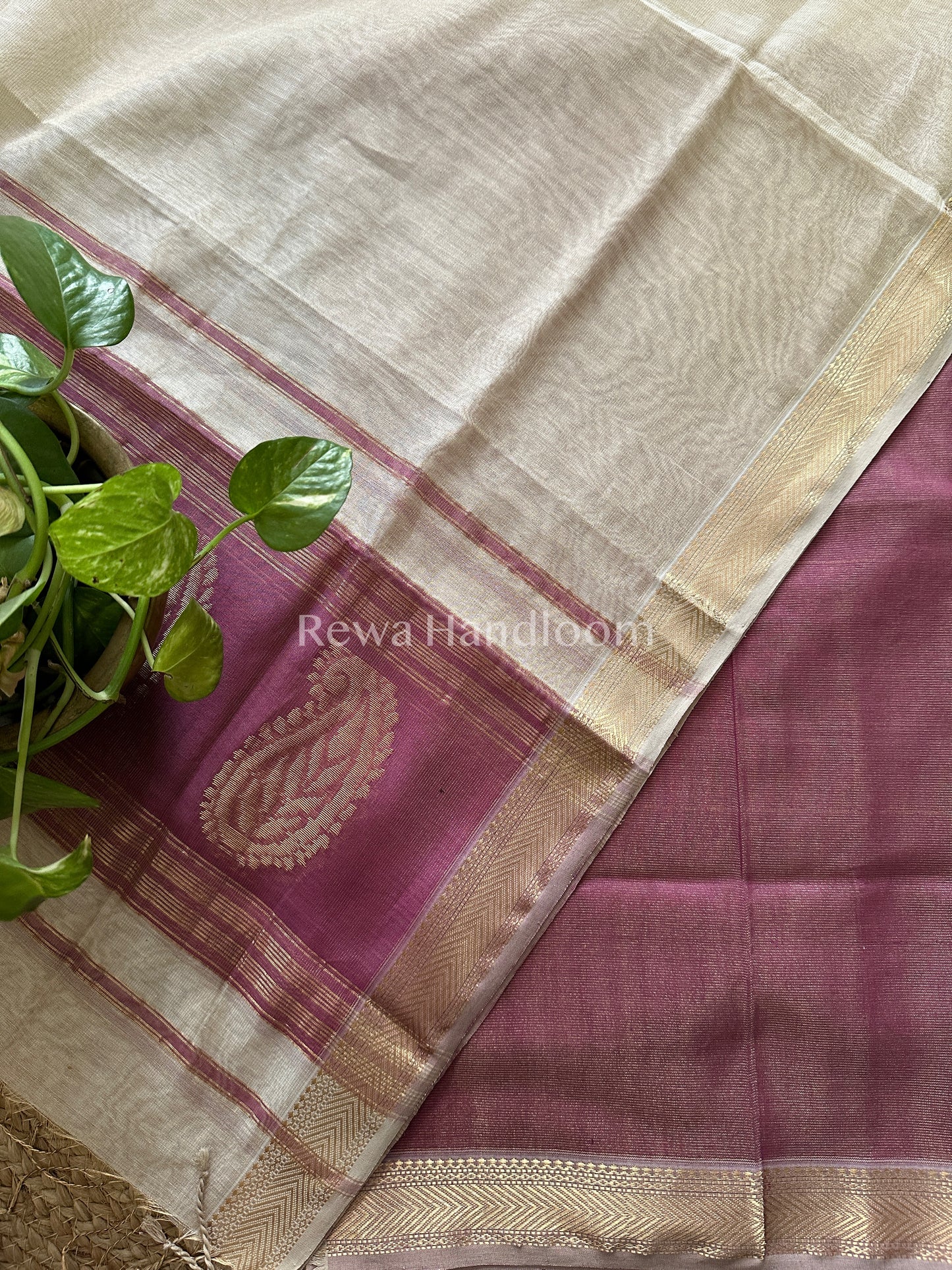 Maheshwari Purple-Off White Tissue Buta Dress Material-TPT21