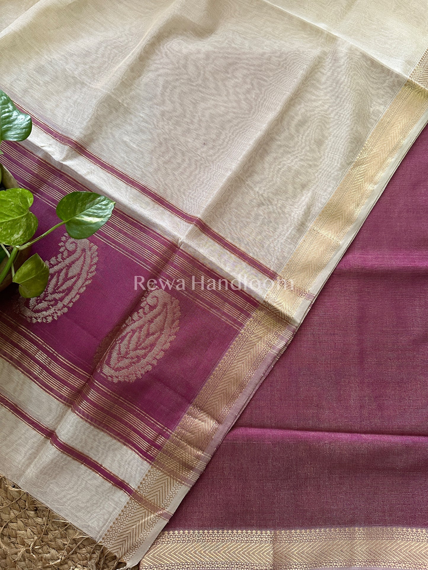 Maheshwari Purple-Off White Tissue Buta Dress Material-TPT22