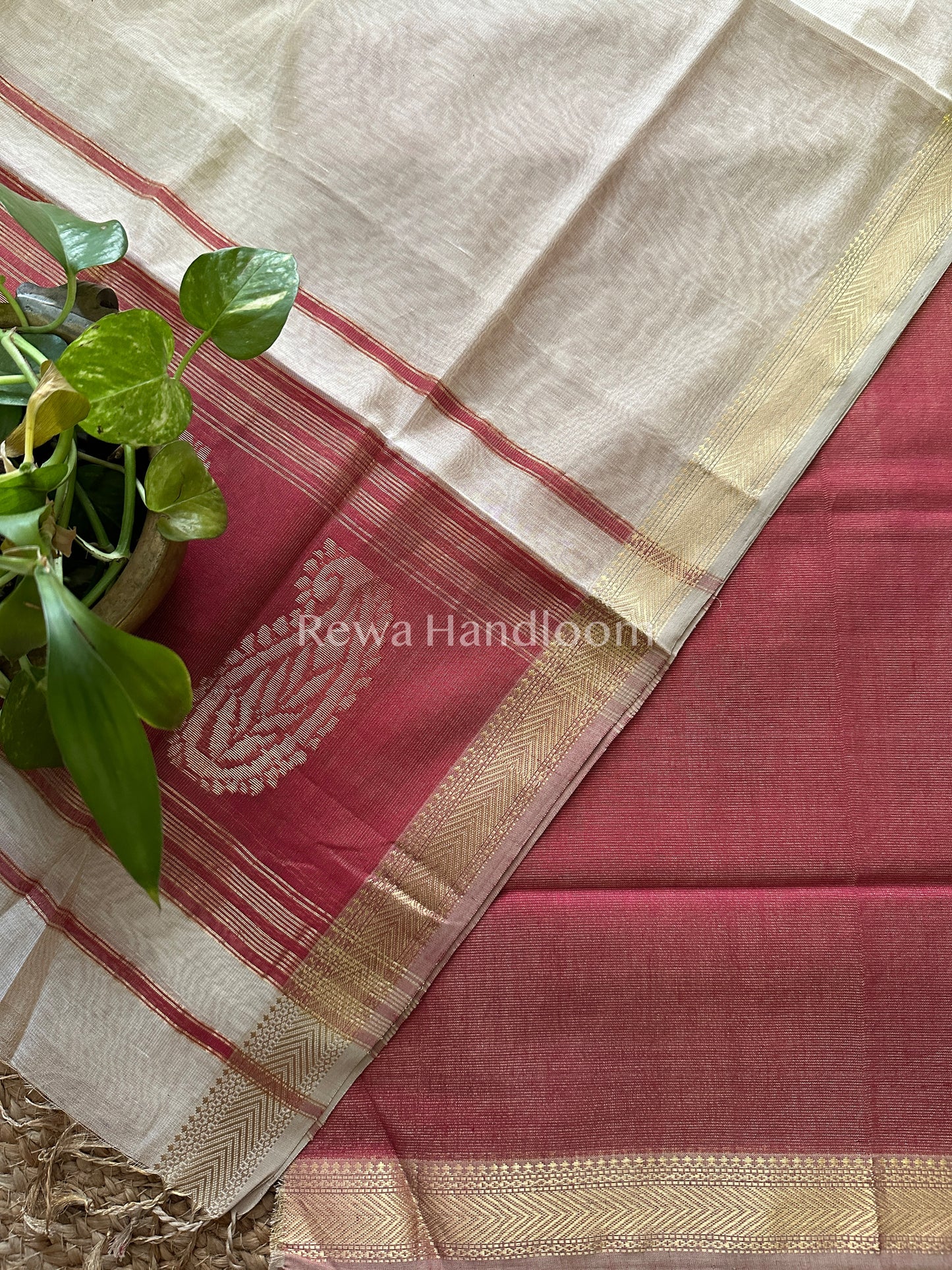 Maheshwari Magenta-Off White Tissue Buta Dress Material-TPT46