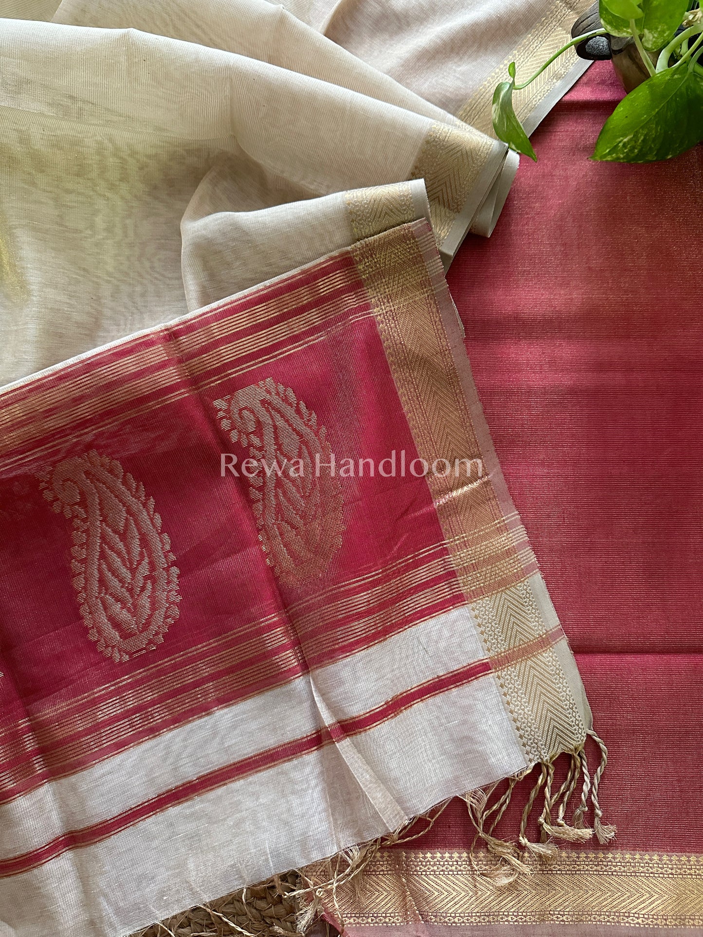 Maheshwari Magenta-Off White Tissue Buta Dress Material-TPT46
