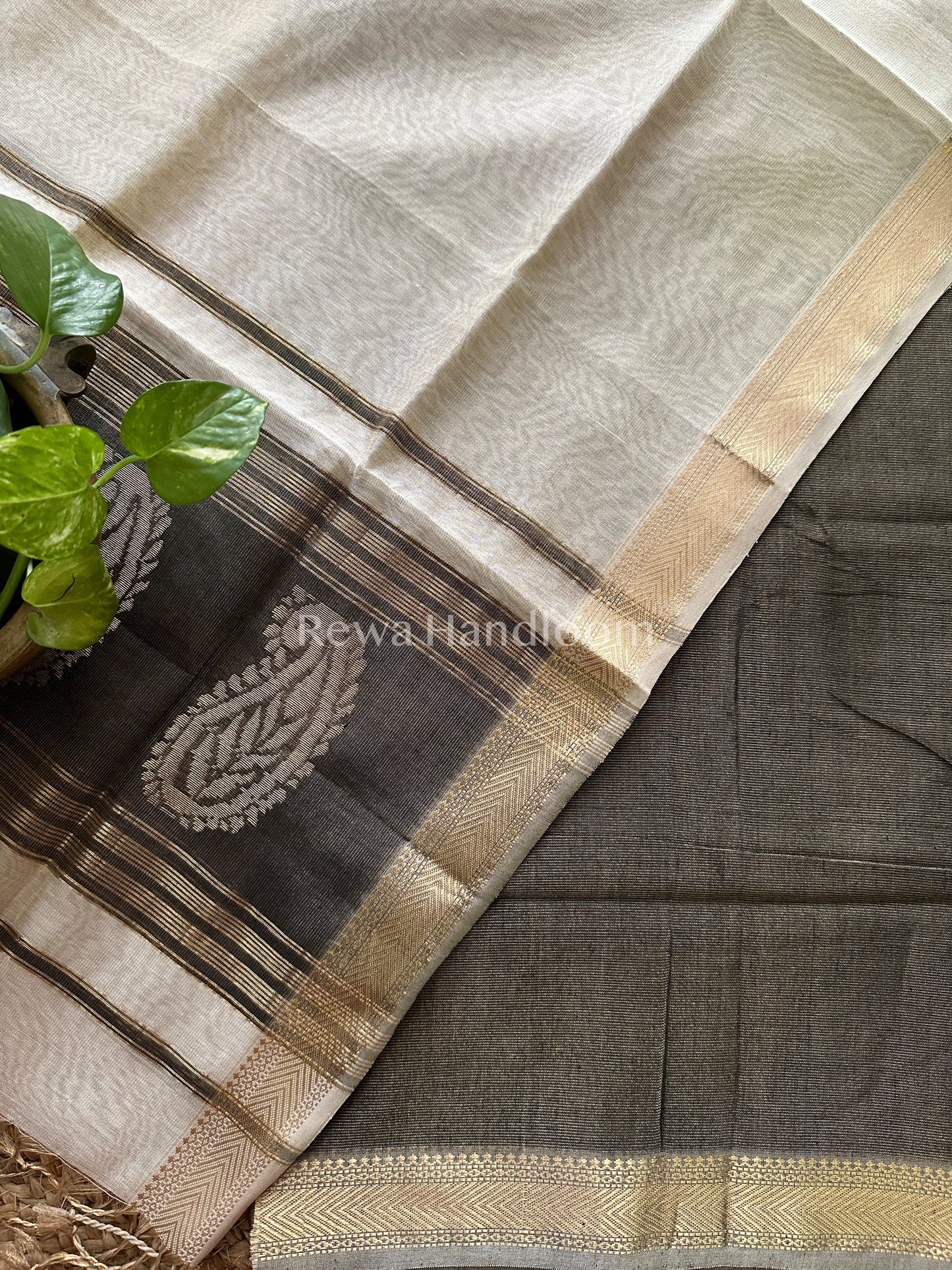 Maheshwari Black-Off White Tissue Buta Dress Material-TPT49