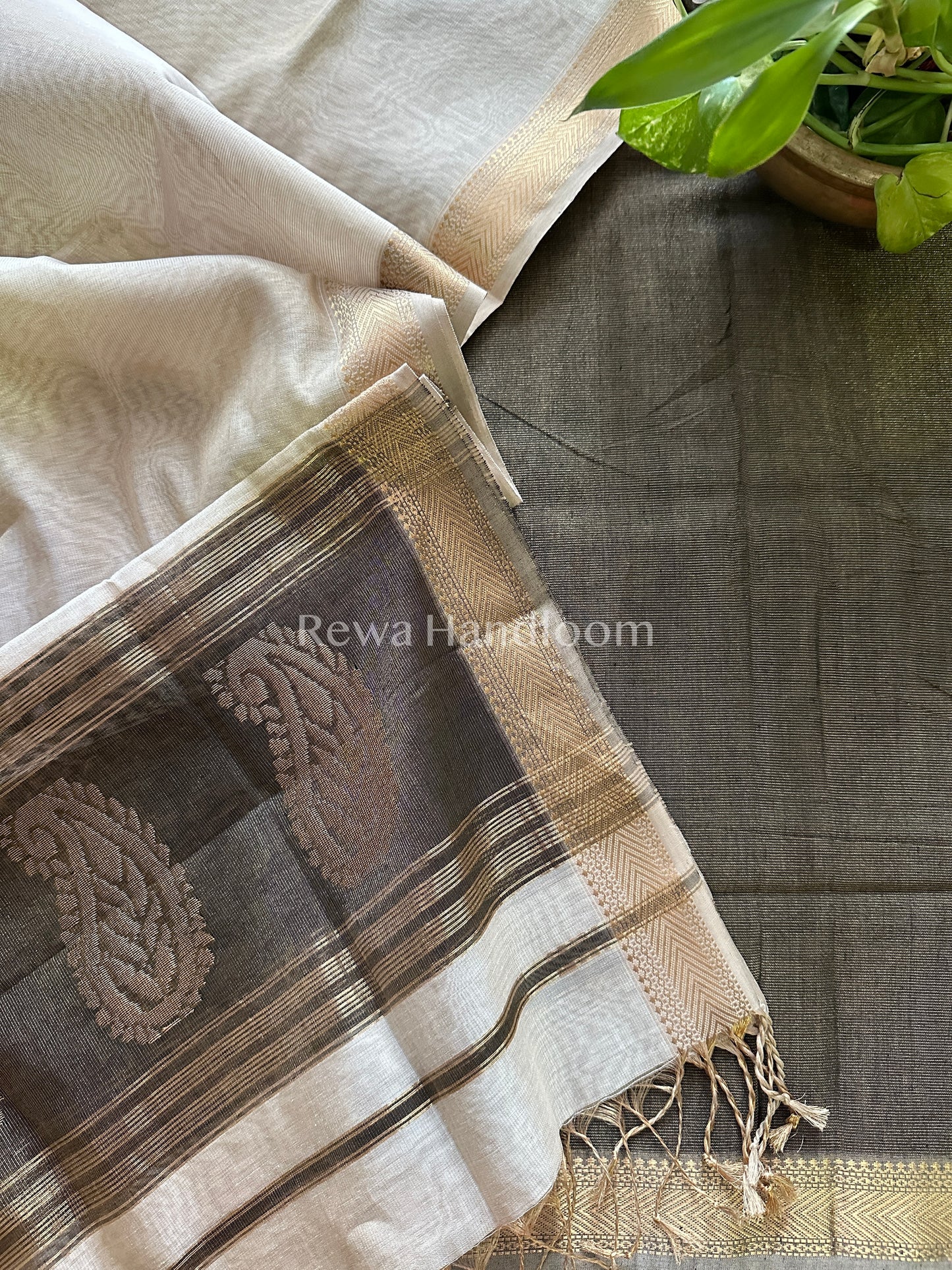 Maheshwari Black-Off White Tissue Buta Dress Material-TPT49