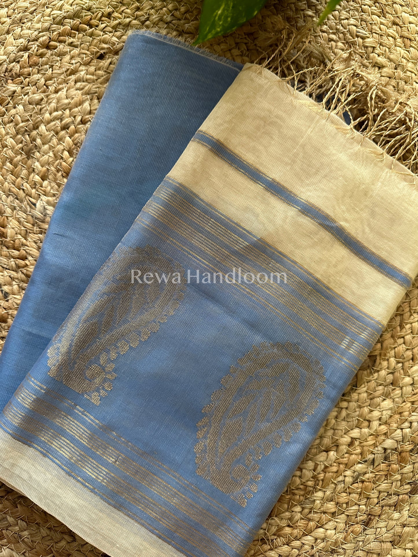 Maheshwari Blue-Beige Tissue Buta Dress Material TPT042