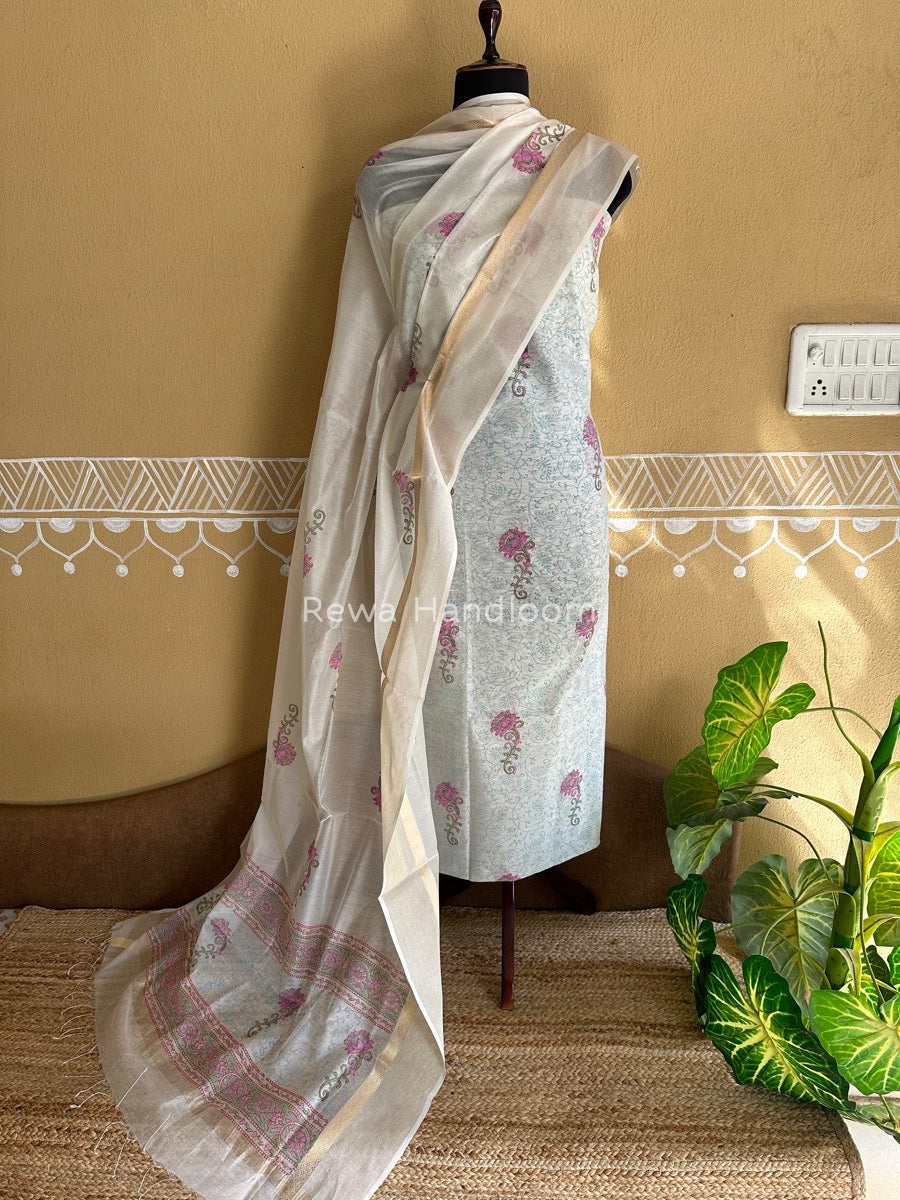 Maheshwari Handblock Print Top-Dupatta