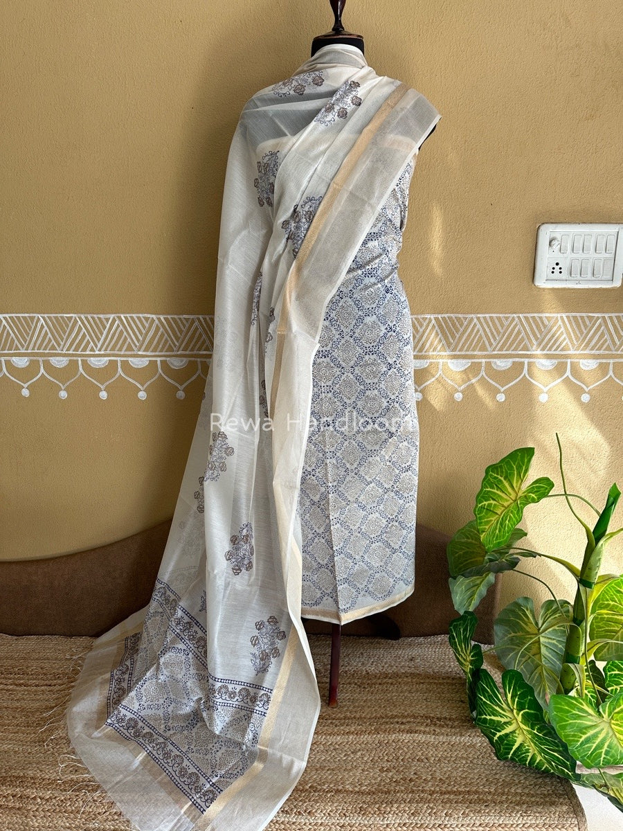 Maheshwari Handblock Print Top-Dupatta