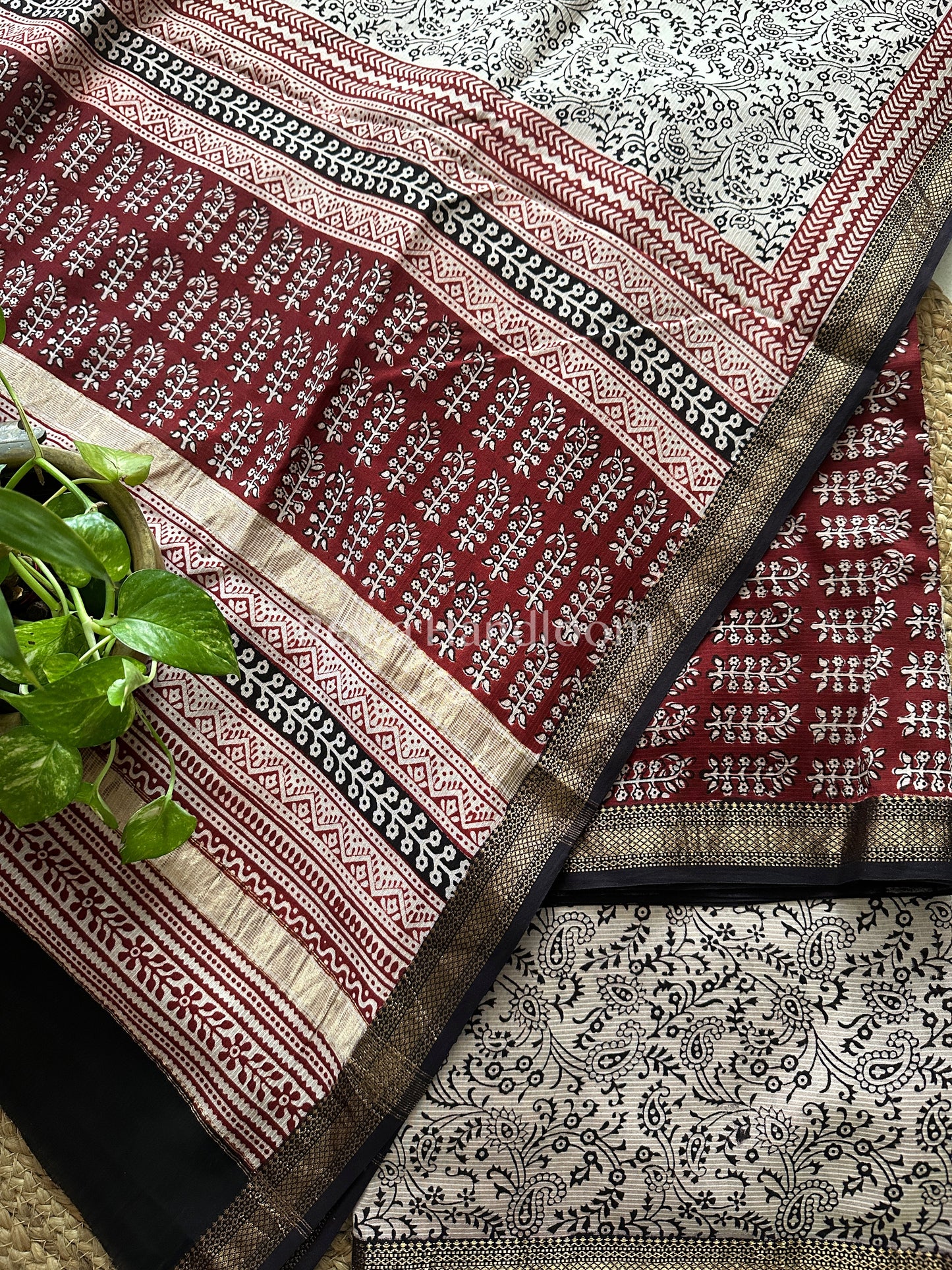 Maheshwari Maroon-White Bagh Print Suit BSP017