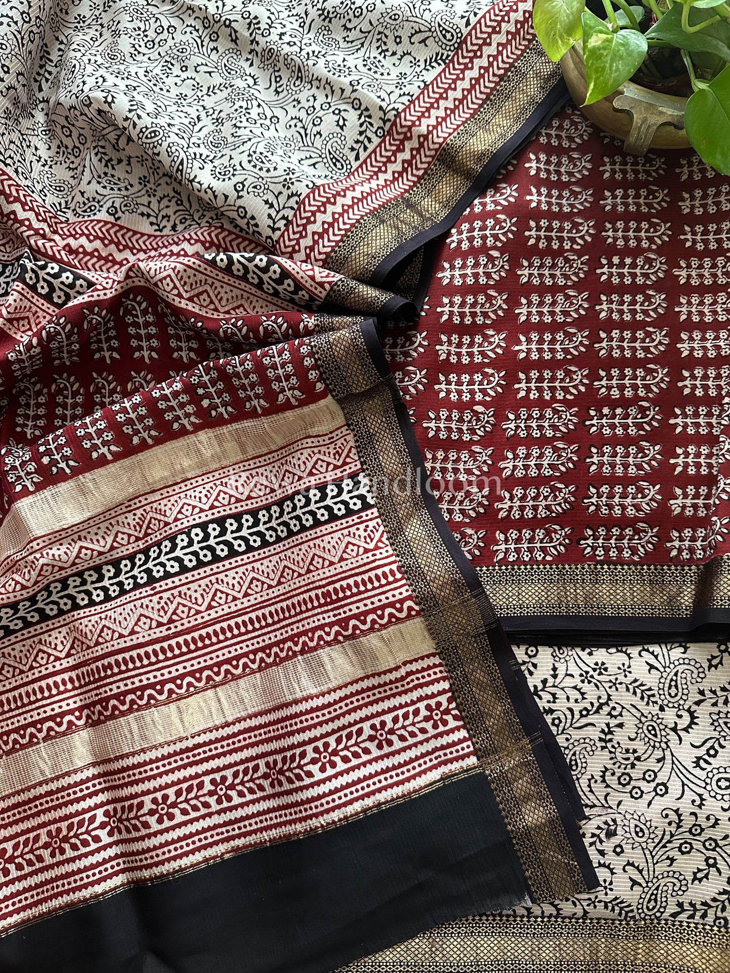 Maheshwari Maroon-White Bagh Print Suit BSP017