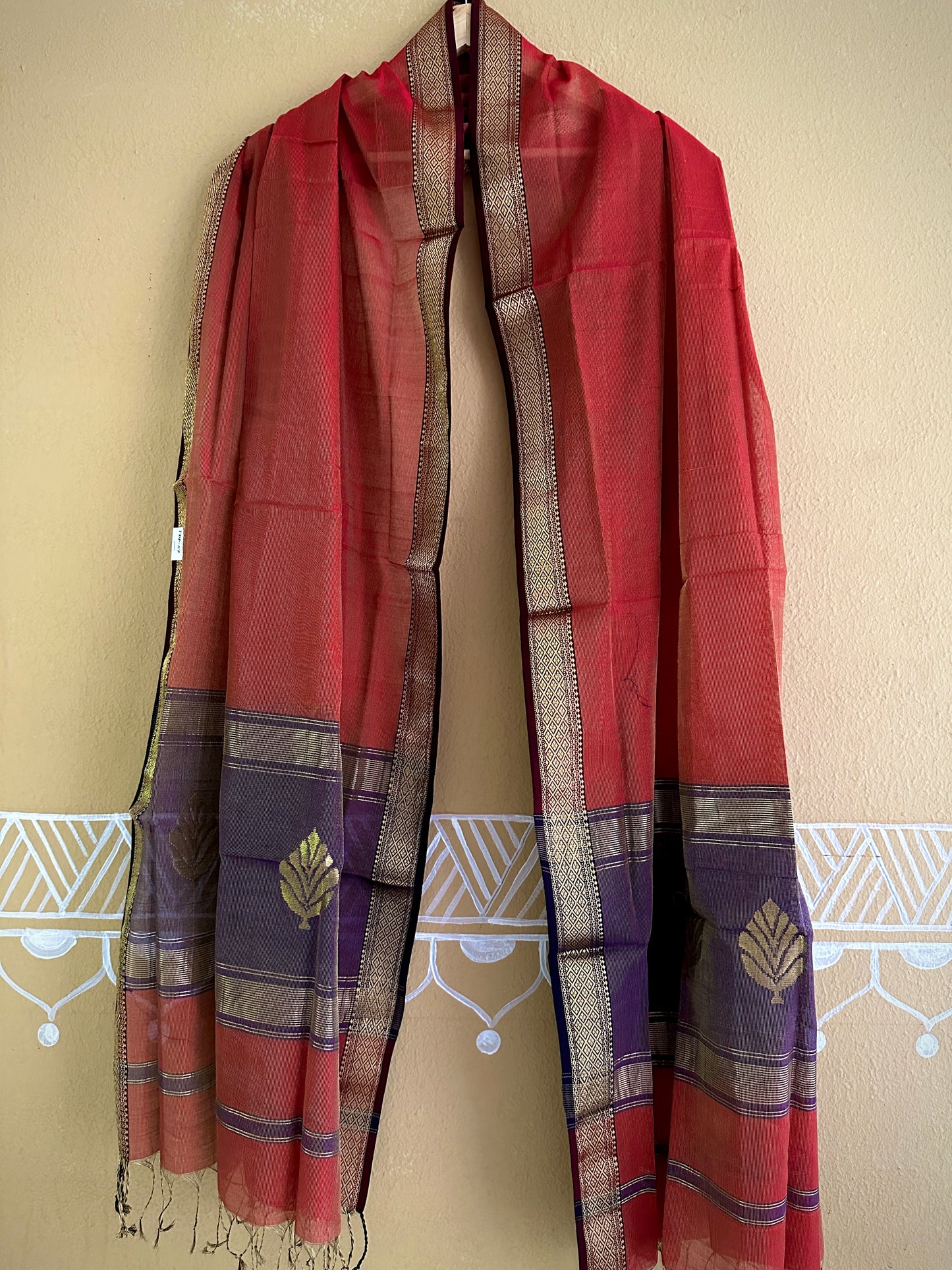 Maheshwari Red Blue Tissue Dupatta