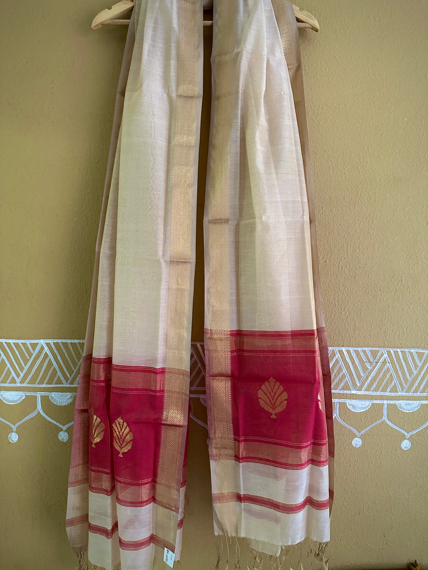 Maheshwari White Pink Tissue Dupatta-TDP-08