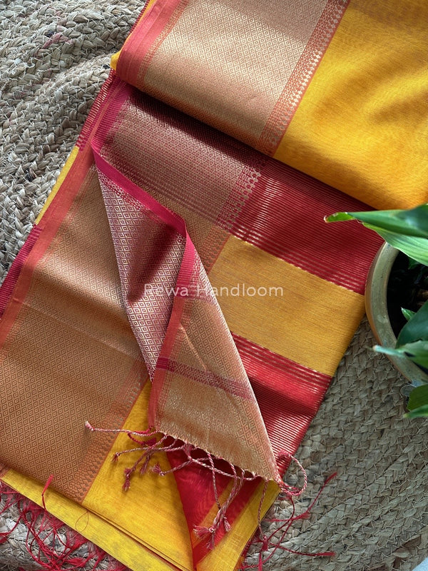 Maheshwari Mustard Yellow Zari Skirt Saree ZS046