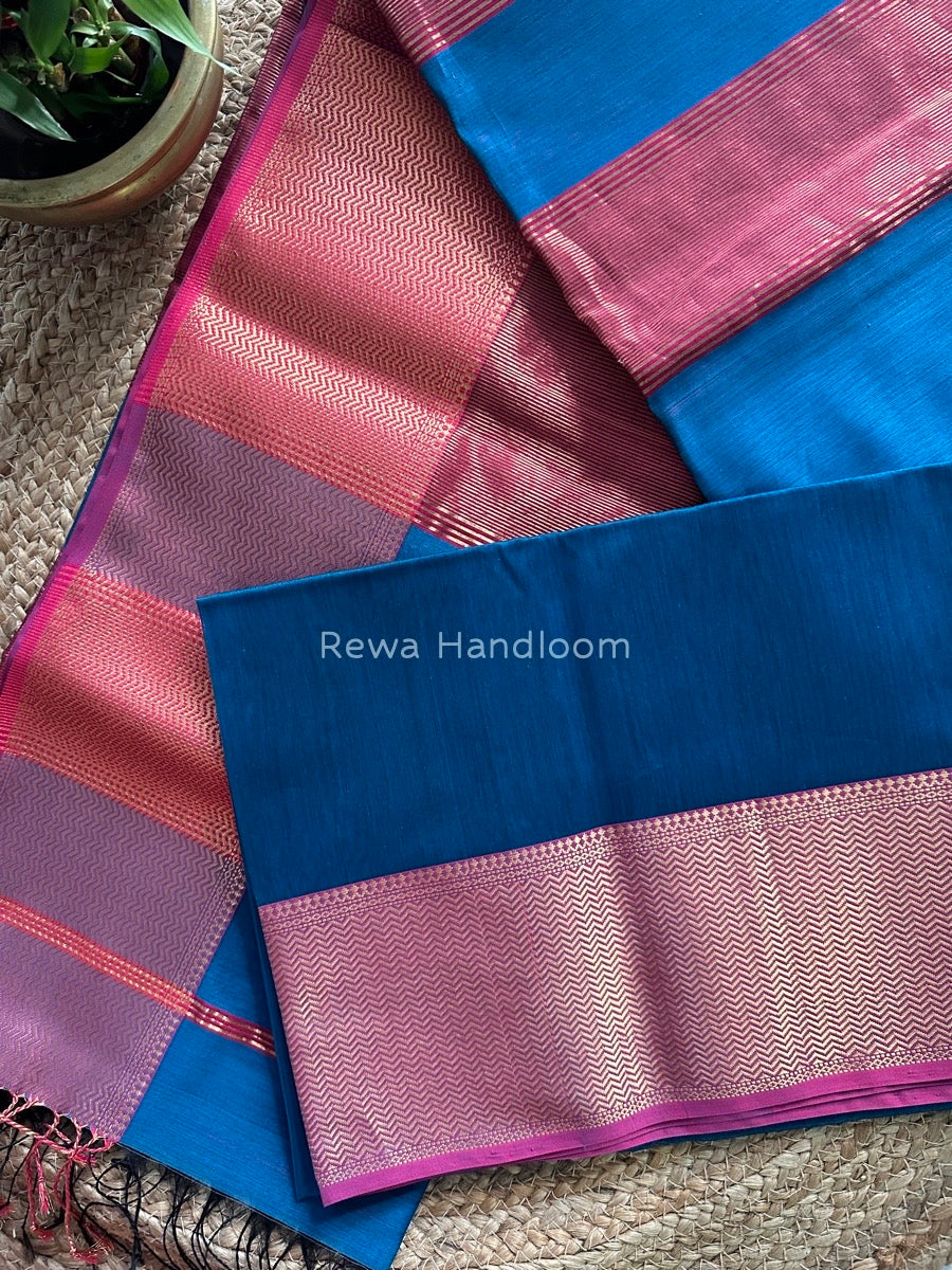 Maheshwari Rama Blue Zari Skirt Saree ZS043