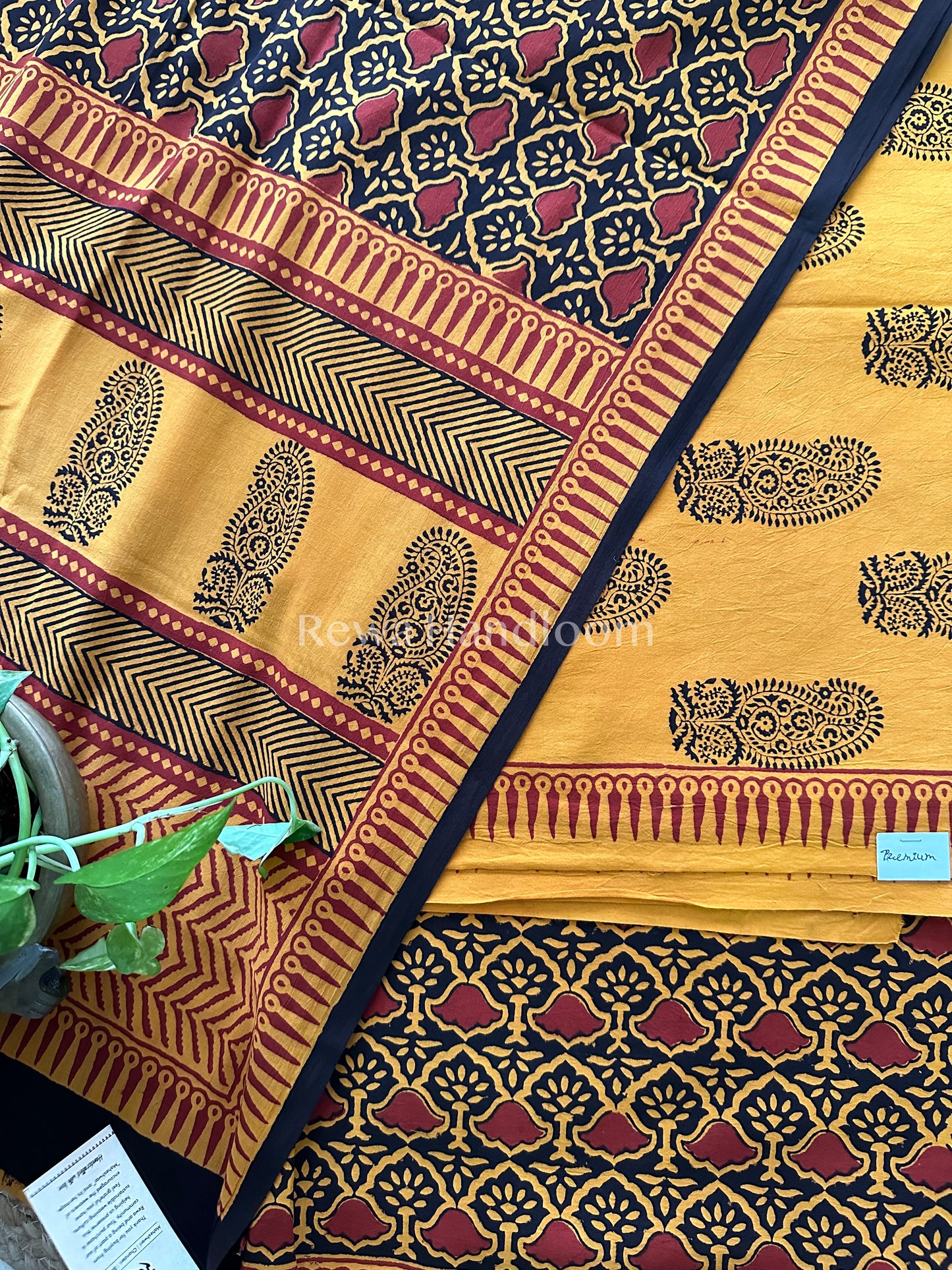 Yellow-Black Bagh Print Cotton Suit-BCSP55