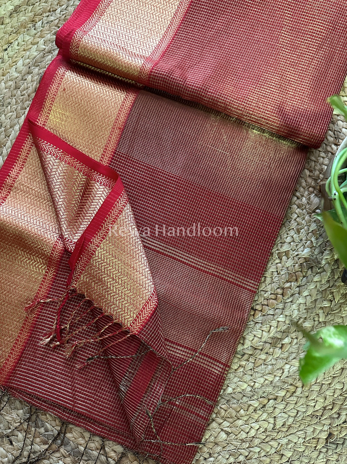 Maheshwari Red Tissue Silk Saree-ZTS08