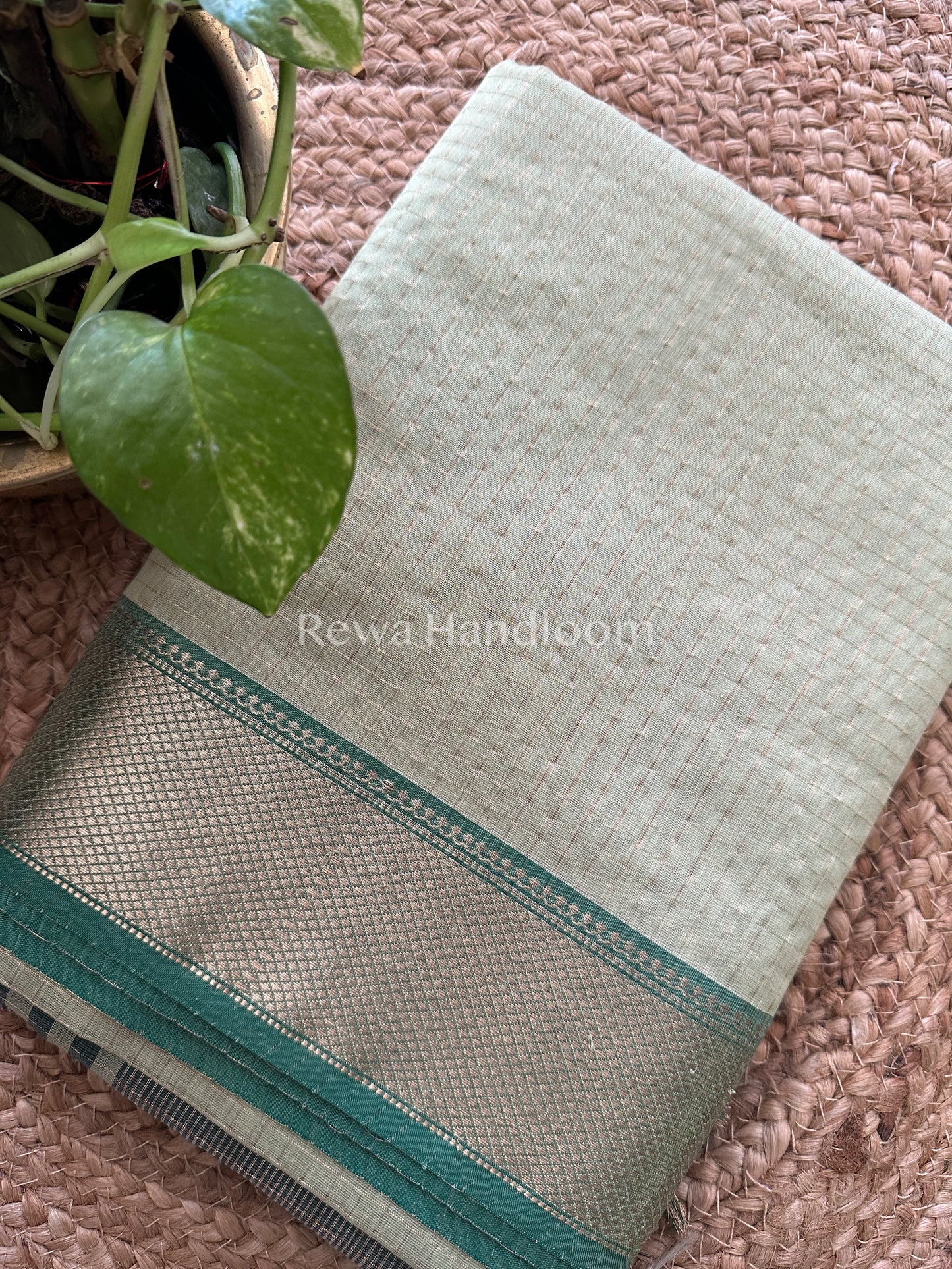 Maheshwari Pista Green Zari Checks Saree ZCHX008
