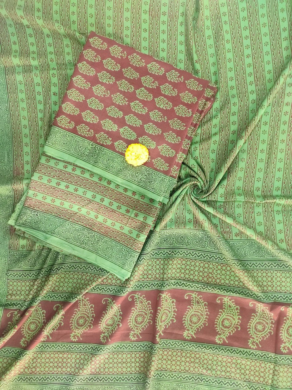 Green- White Bagh Print Suit