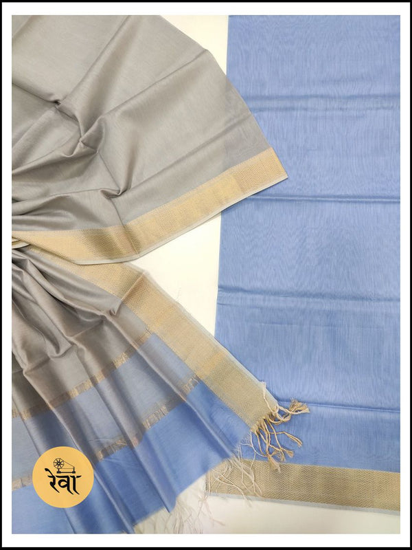 Maheshwari Blue-Tusser Zari Border Suit