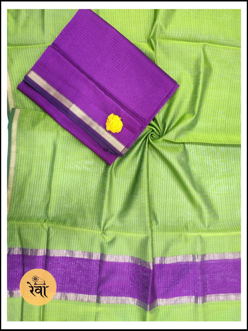 Maheshwari Purple Blue-Green Zari Border Dress Material
