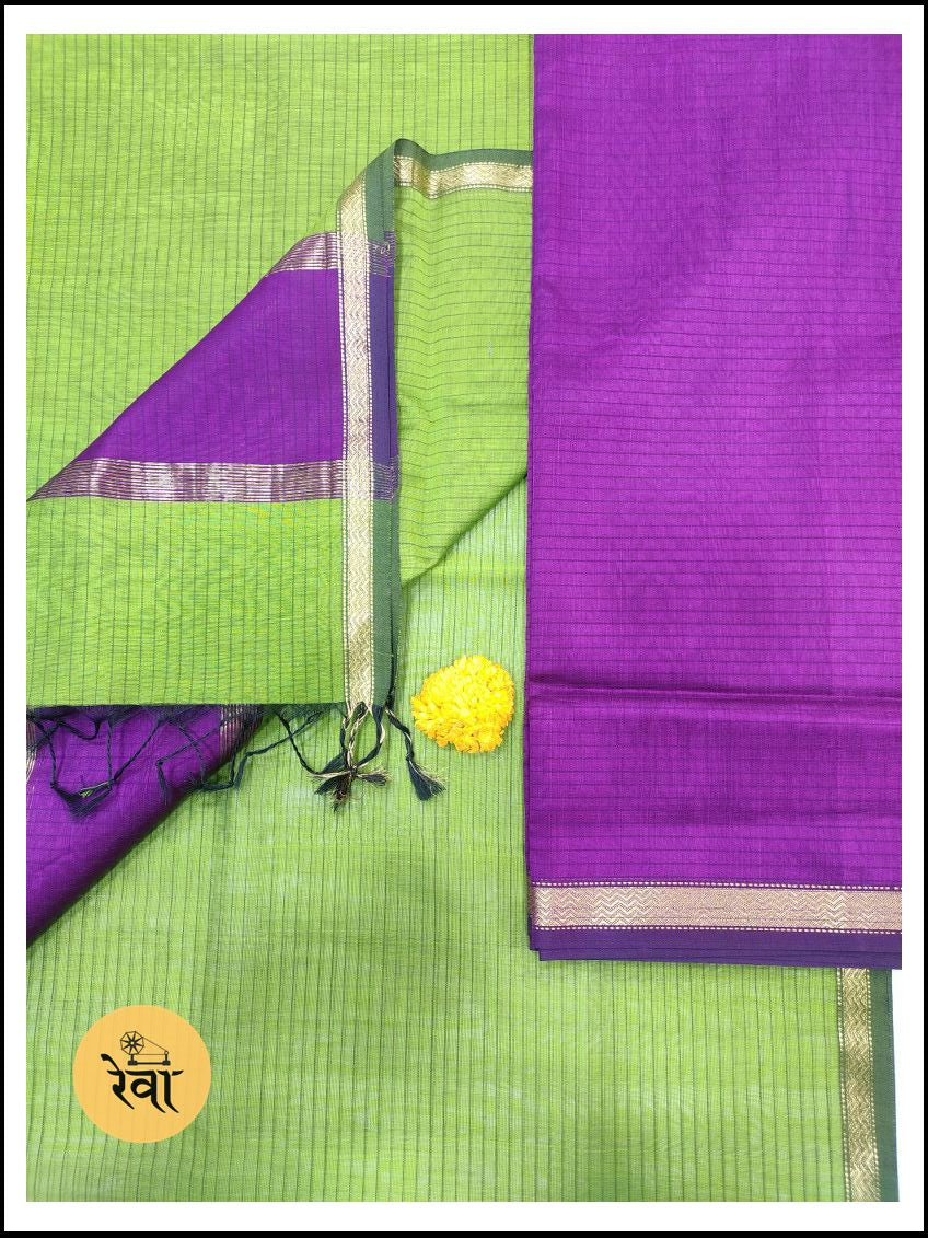 Maheshwari Purple Blue-Green Zari Border Dress Material