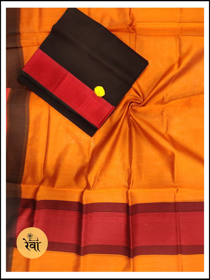 Maheshwari Black-Rust Orange Multicolor Suit