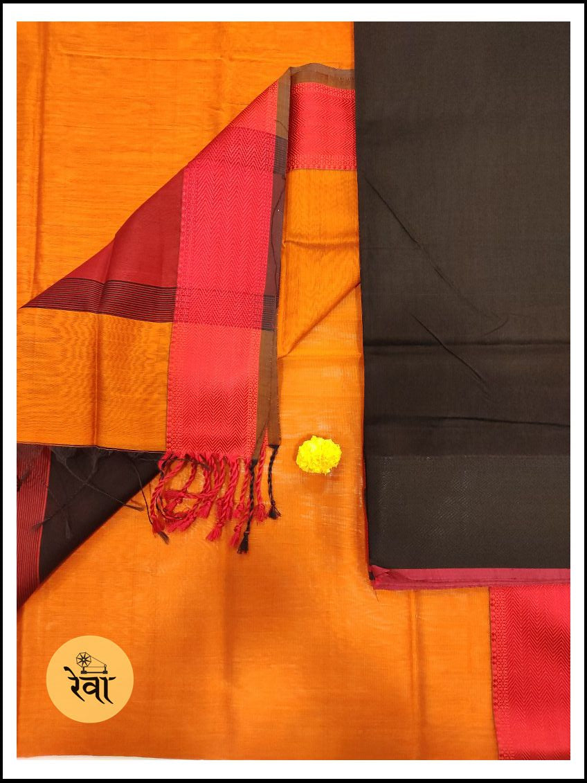 Maheshwari Black-Rust Orange Multicolor Suit