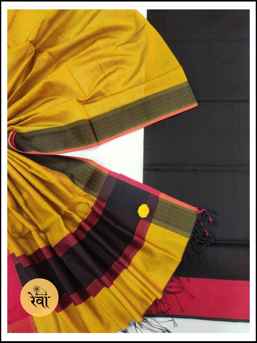 Maheshwari Black-Yellow Multicolor Suit